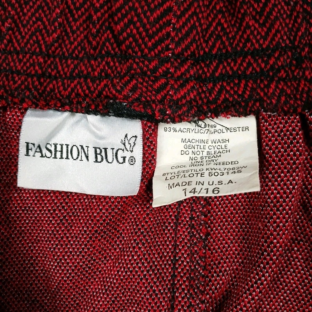 Vintage Fashion Bug Women's Size 14/16 Y2K 90s Red Black Chevron Skirt Slit - Picture 7 of 7